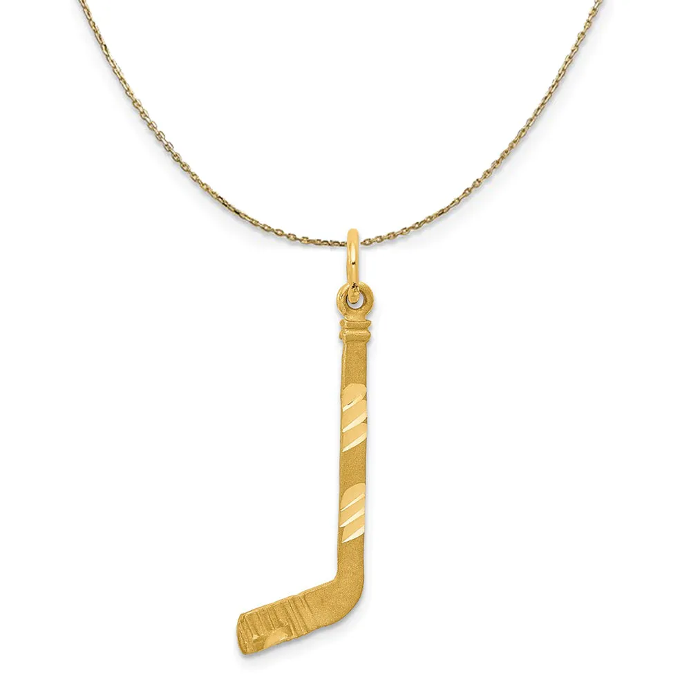 14k Yellow Gold Satin and Diamond Cut Hockey Stick Necklace