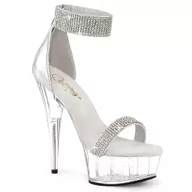 6 Inch Heel DELIGHT-641 Silver Shimmery Fabric