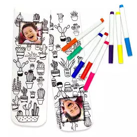 Cute Cactus Custom Color In Photo Socks, Free Fabric Markers