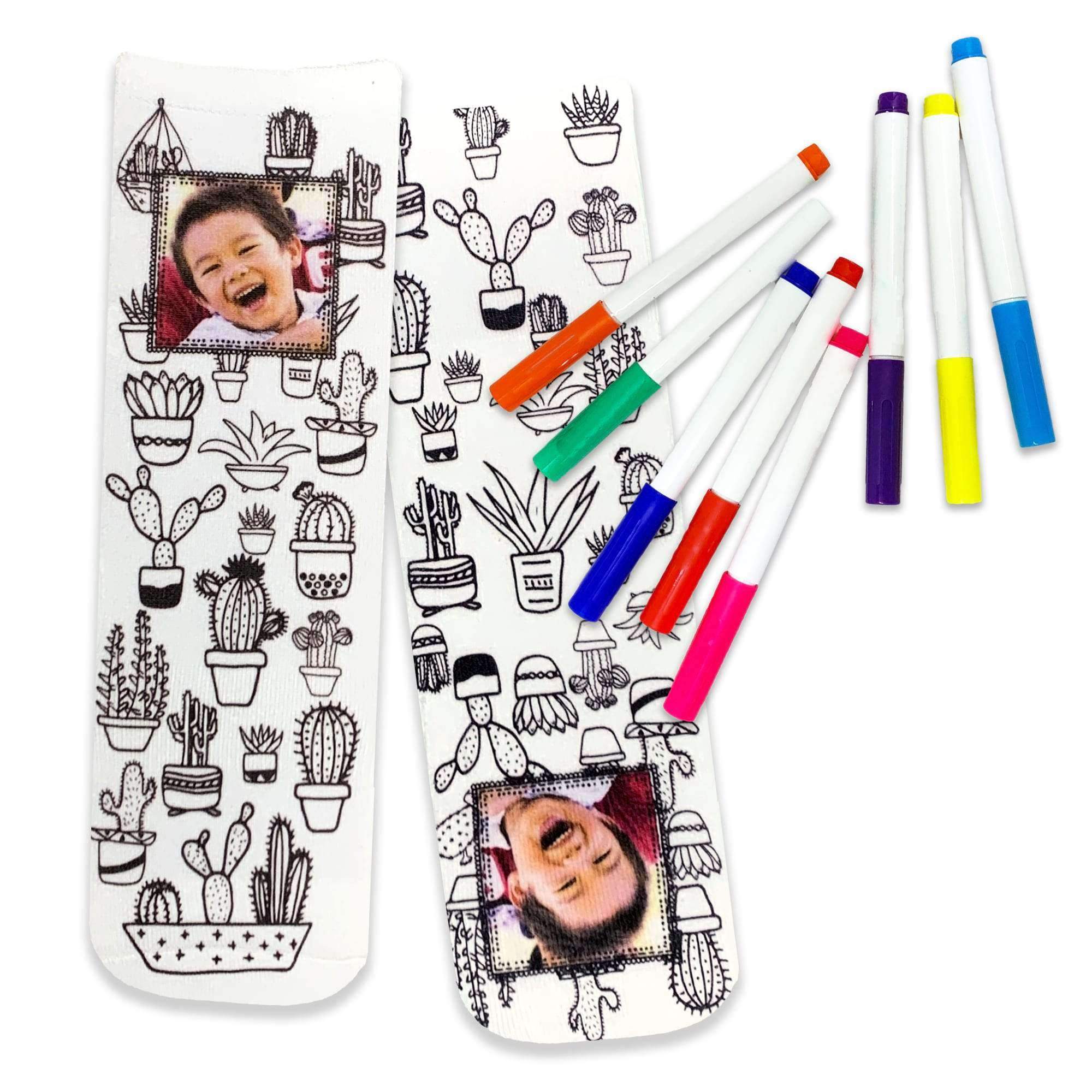 Cute Cactus Custom Color In Photo Socks, Free Fabric Markers