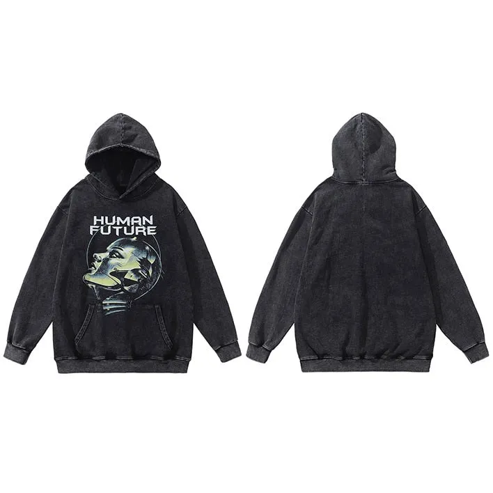 Dark Human Future Robot Graphic Hoodie