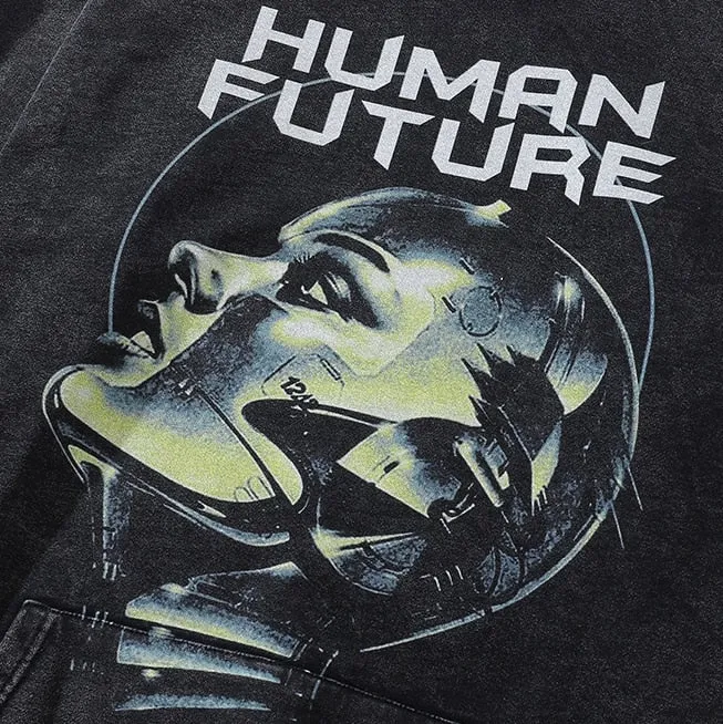 Dark Human Future Robot Graphic Hoodie