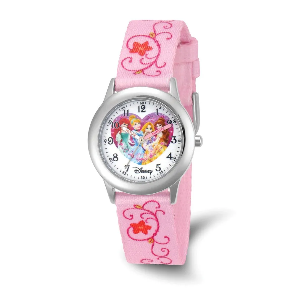 Disney Girls Princess Printed Pink Fabric Time Teacher Watch