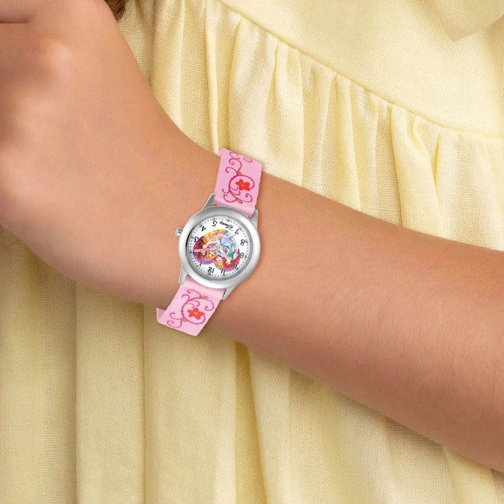 Disney Girls Princess Printed Pink Fabric Time Teacher Watch