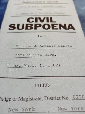 House: Episode 604 Human Rights International vs. President Antipas Dibala Civil Subpoena. (Light Blue)