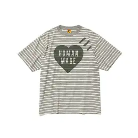 HUMAN MADE STRIPED HEART T-SHIRT - GRAY