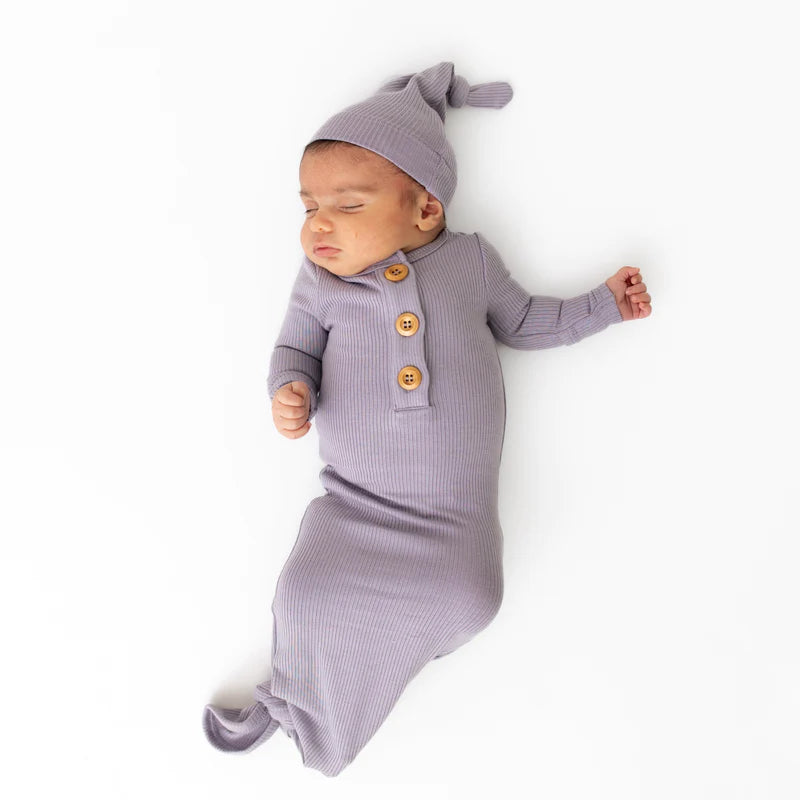 Kyte Baby - Ribbed Knotted Gown with Hat Set - Haze