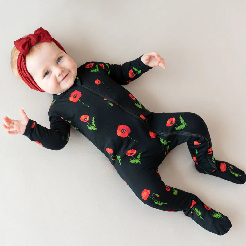 Kyte Baby - Zipper Footie - Midnight Poppies