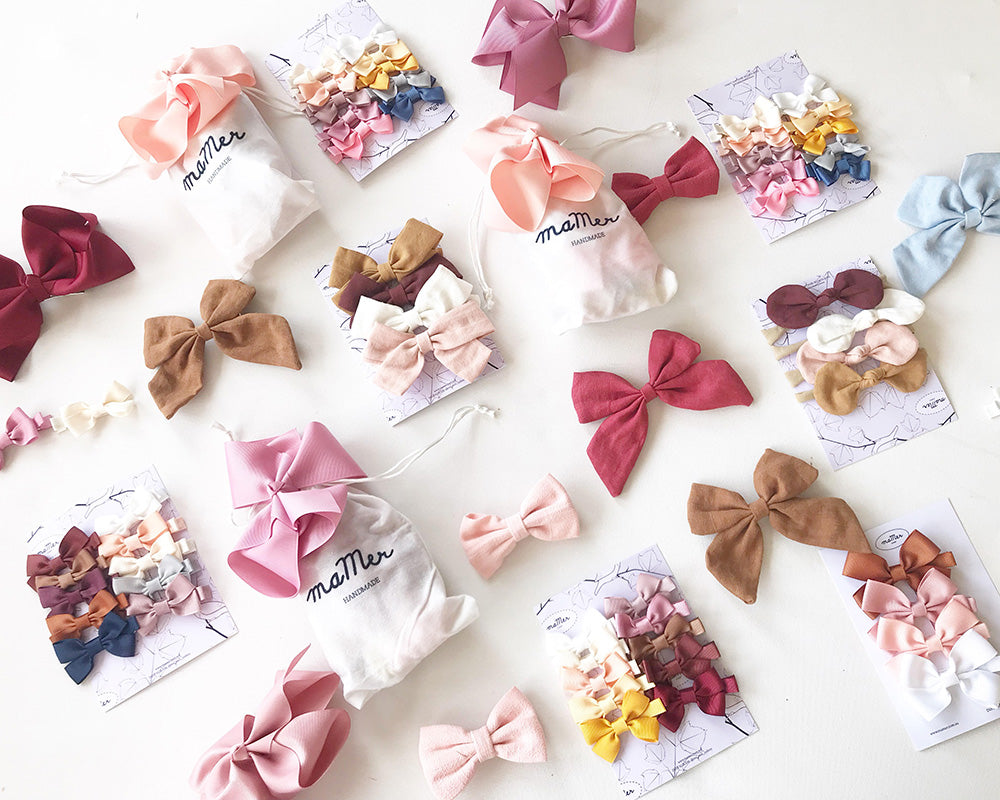 LUCKY DIP! Handmade Fabric Hair Bows -  a bundle of 4 - elastic headbands and hair clips