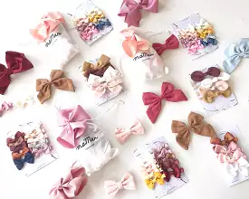 LUCKY DIP! Handmade Fabric Hair Bows -  a bundle of 4 - elastic headbands and hair clips