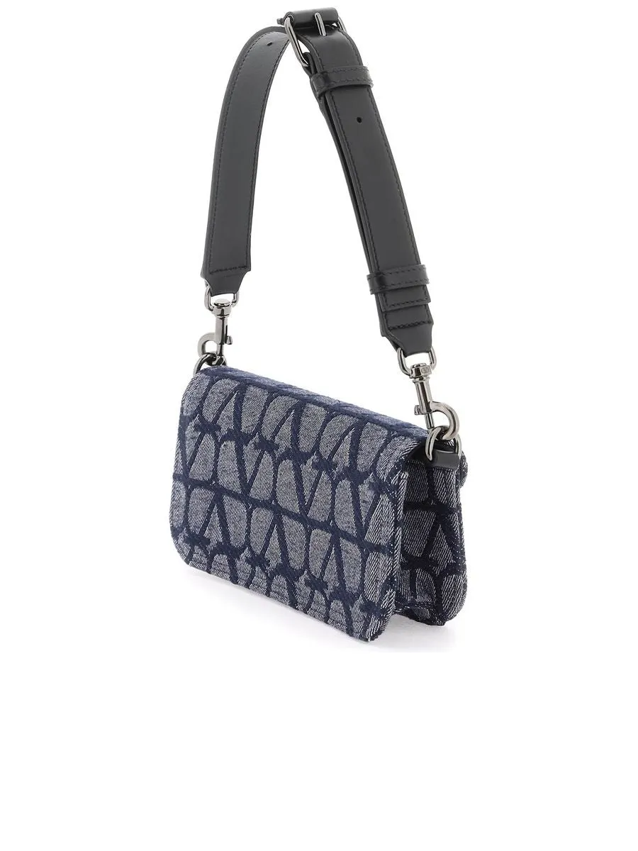 Mini Toile Iconographe Loco Shoulder Bag in Denim-Effect Jacquard Fabric