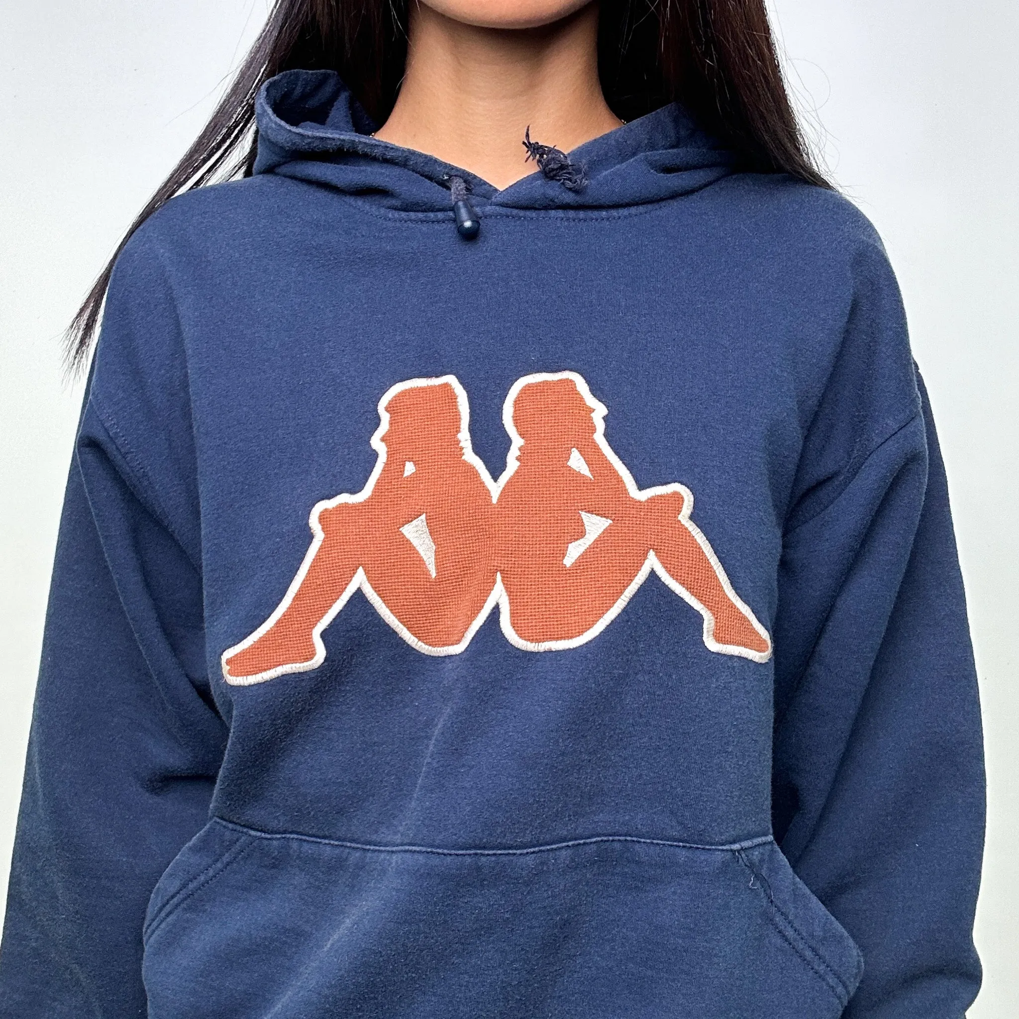 Navy Blue 90s Kappa Spellout Hoodie Sweatshirt (M)