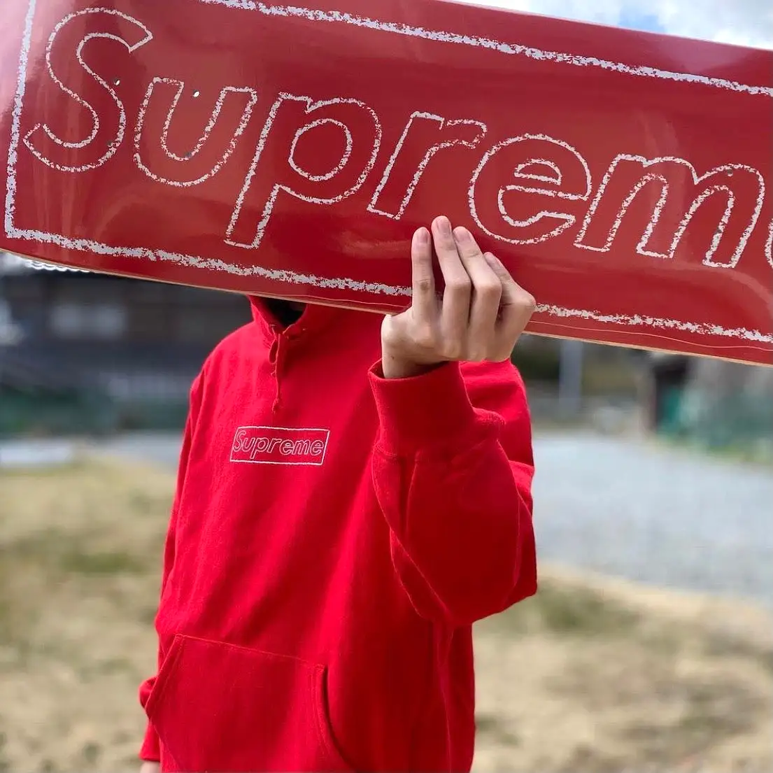 SUPREME X KAWS Chalk Box Logo Hoodie Red