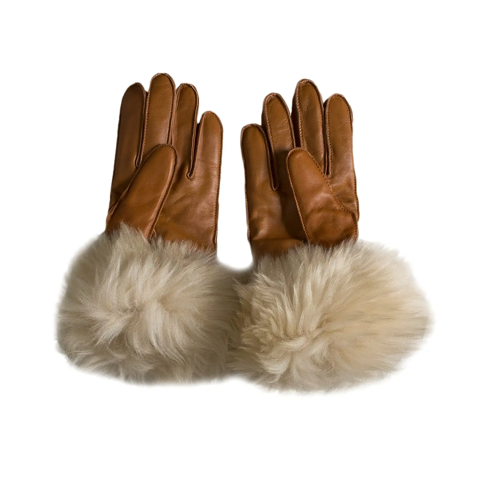 UGG 3 Point Long Toscana Trim Smart Leather Chestnut Gloves - Women's