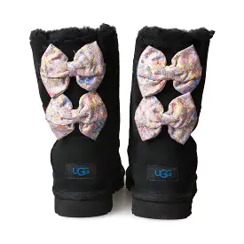 UGG Bailey Bow Abstract Splatter Black Boots - Women's