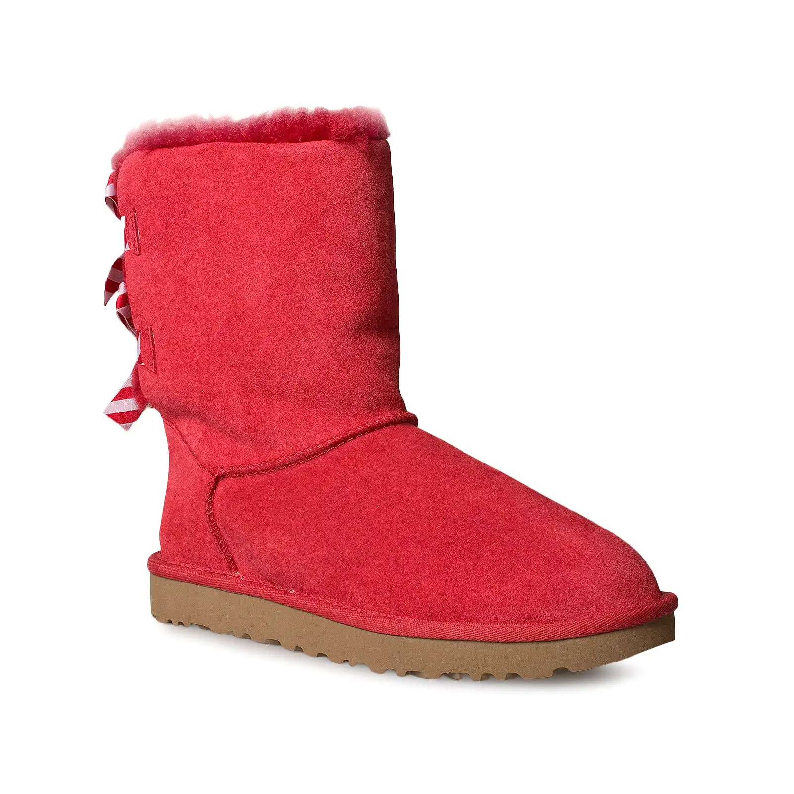 UGG Bailey Bow Diagonal Stripes Poppy Red Boots - Women's