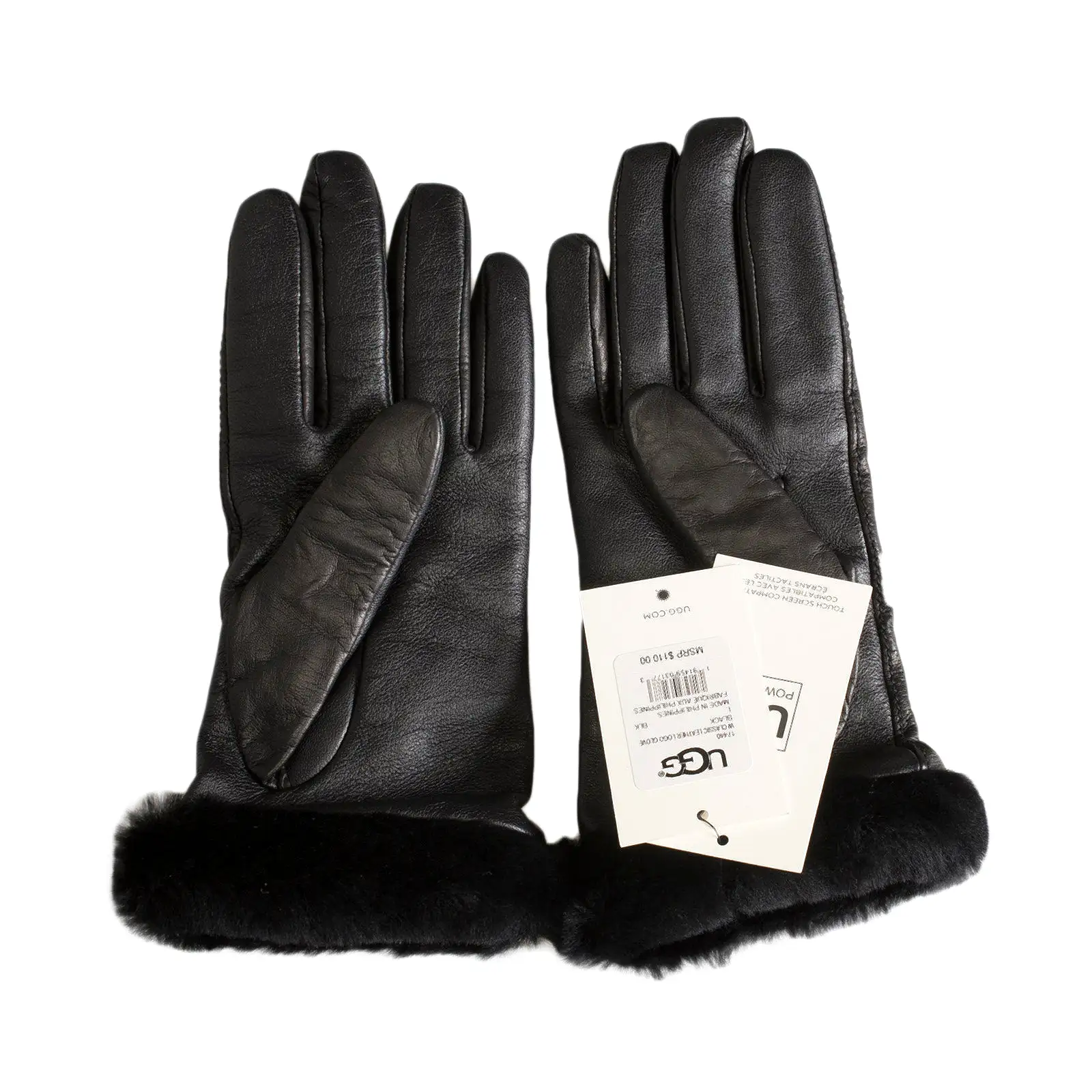 UGG Classic Leather Logo Black Gloves - Women's