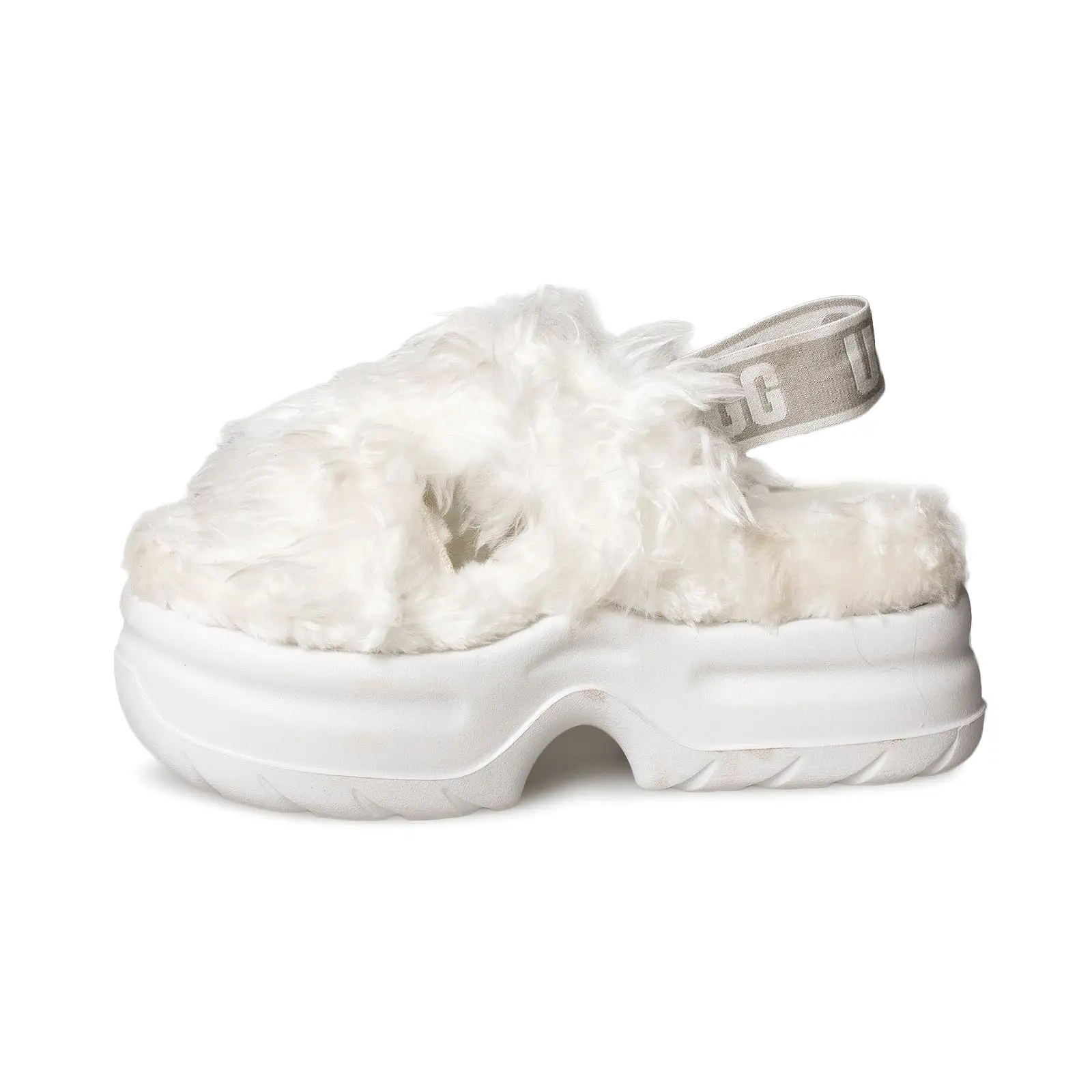 UGG Fluff Sugar Platform White Sandals - Women's