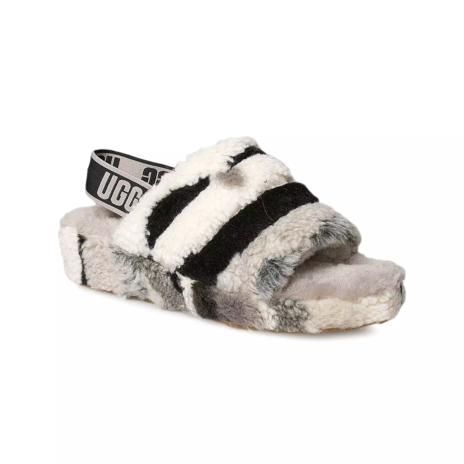 UGG Fluff Yeah Slide Cali Collage Black Grey Slippers - Women's