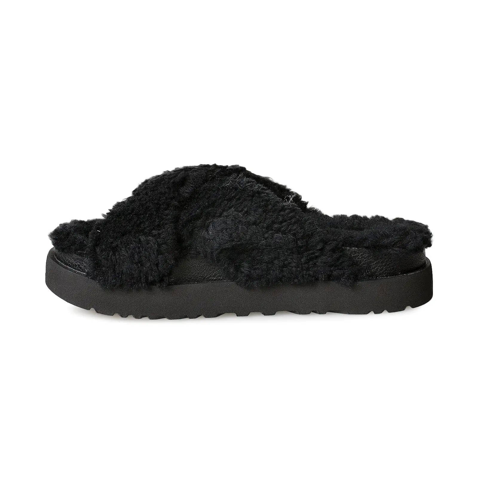 UGG Fuzz Sugar Cross Slide Black Slippers - Women's