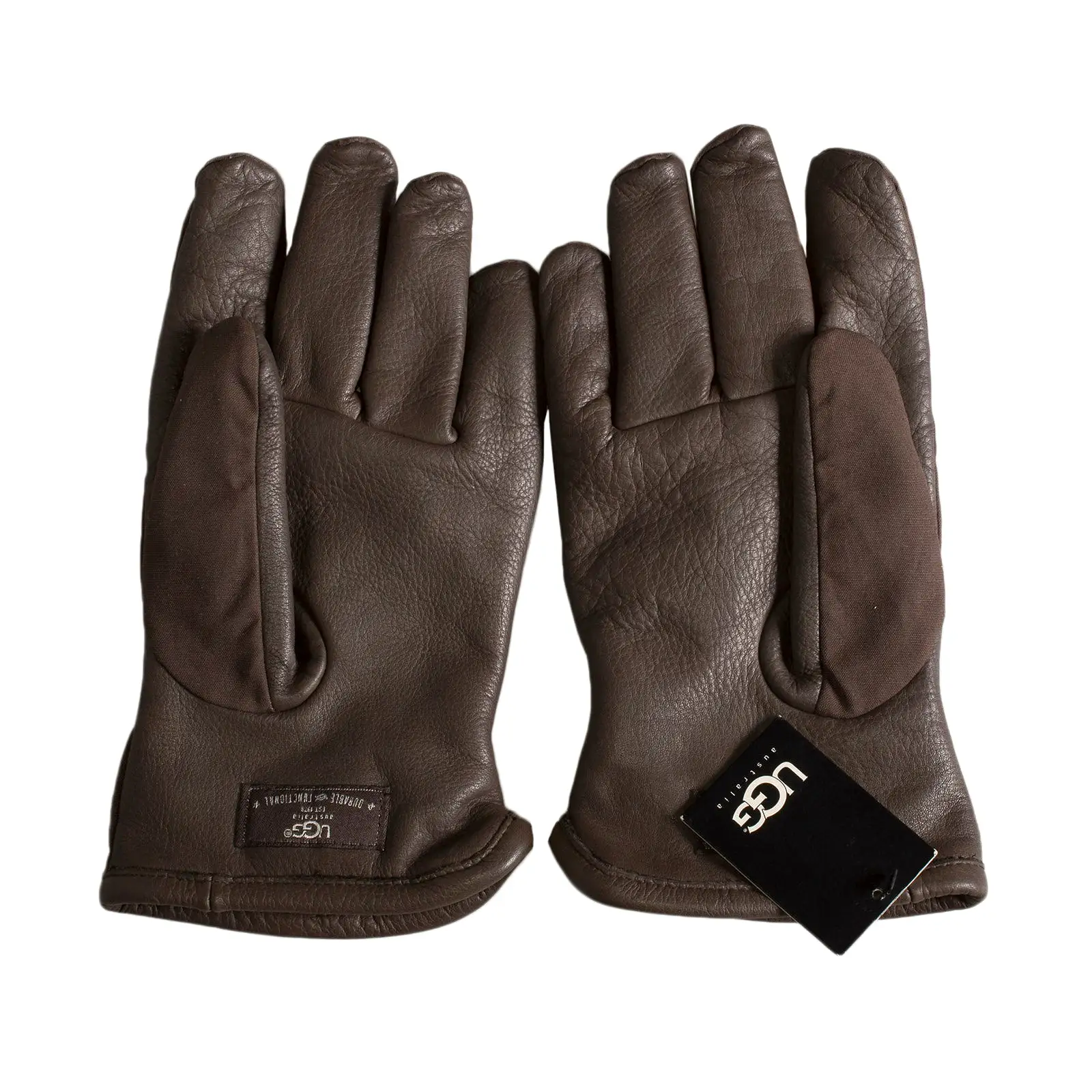 UGG Nylon / Leather Sheepskin Chocolate Gloves - Men's