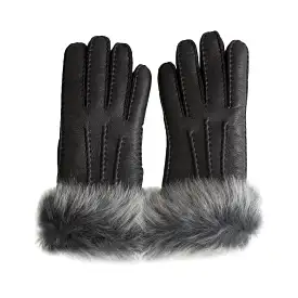 UGG Sheepskin Lined 3 Point Toscana Leather Black Gloves - Women's