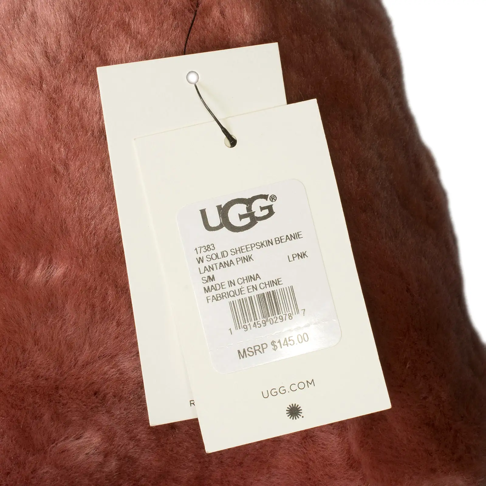 UGG Solid Sheepskin Lantana Pink Beanie - Women's