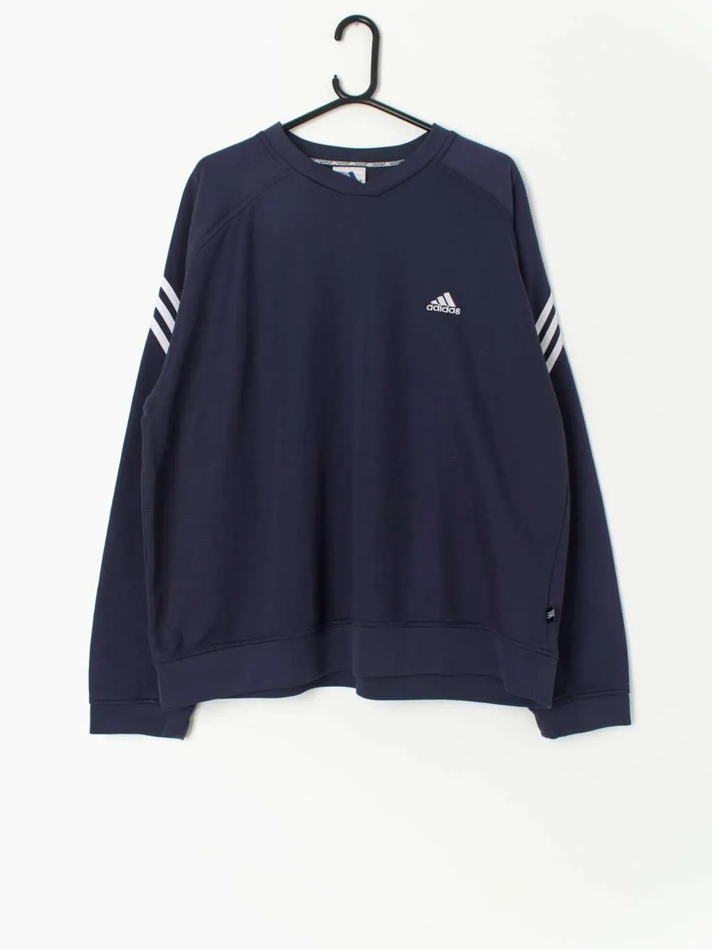 Vintage Adidas sweatshirt Y2K navy blue with white stripes – XL