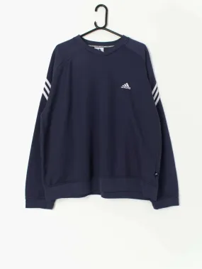 Vintage Adidas sweatshirt Y2K navy blue with white stripes – XL