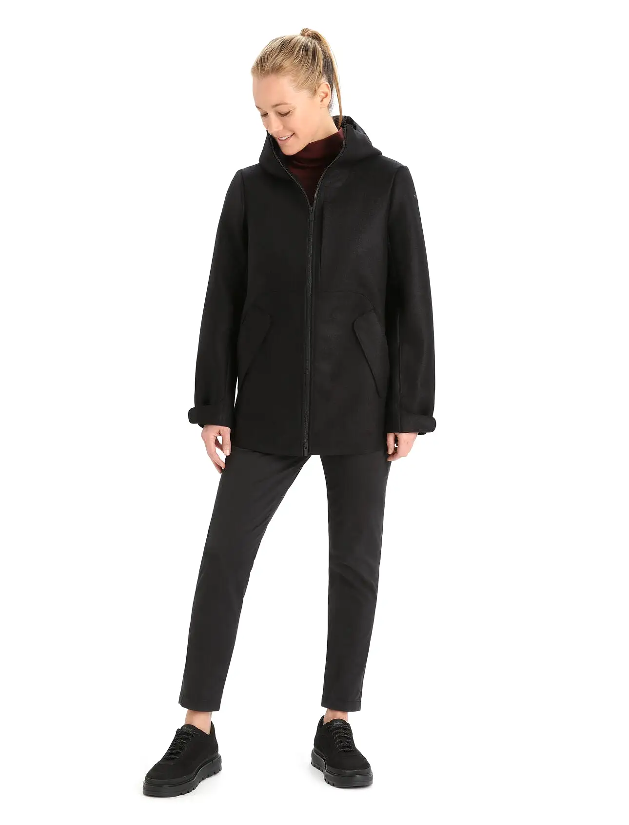 Womens Felted Merino Hooded Jacket - Black